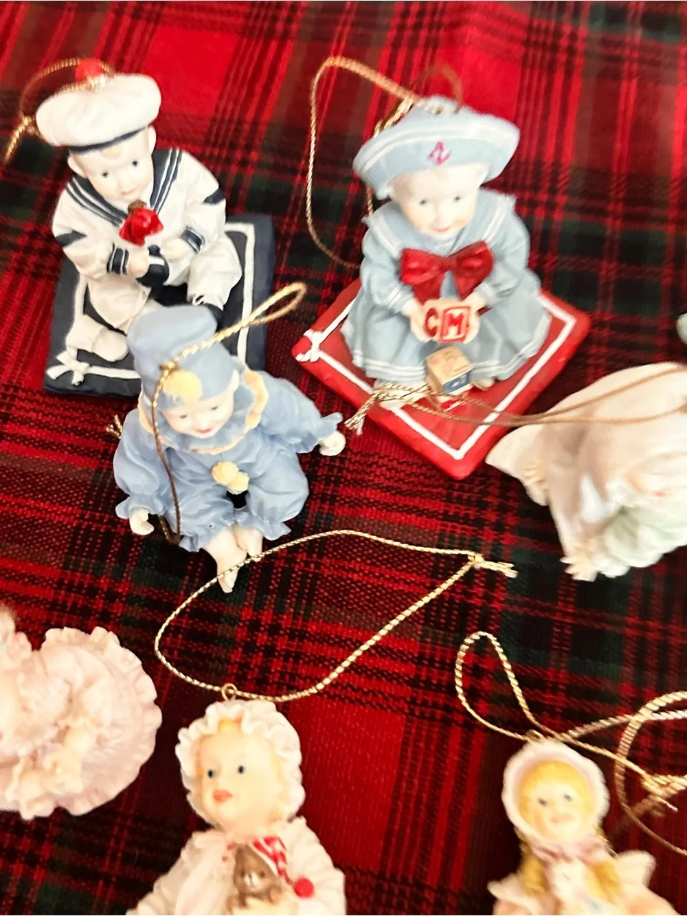 Lot of 14 Vtg Ashton Drake baby doll Christmas ornaments